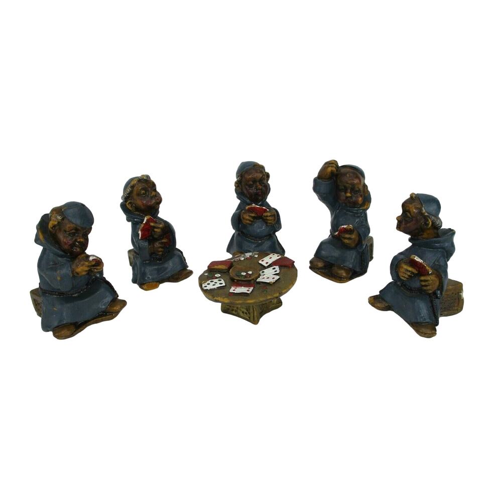 Vintage Monks Playing Poker - 5 Figures Wax or Resin UNIQUE!